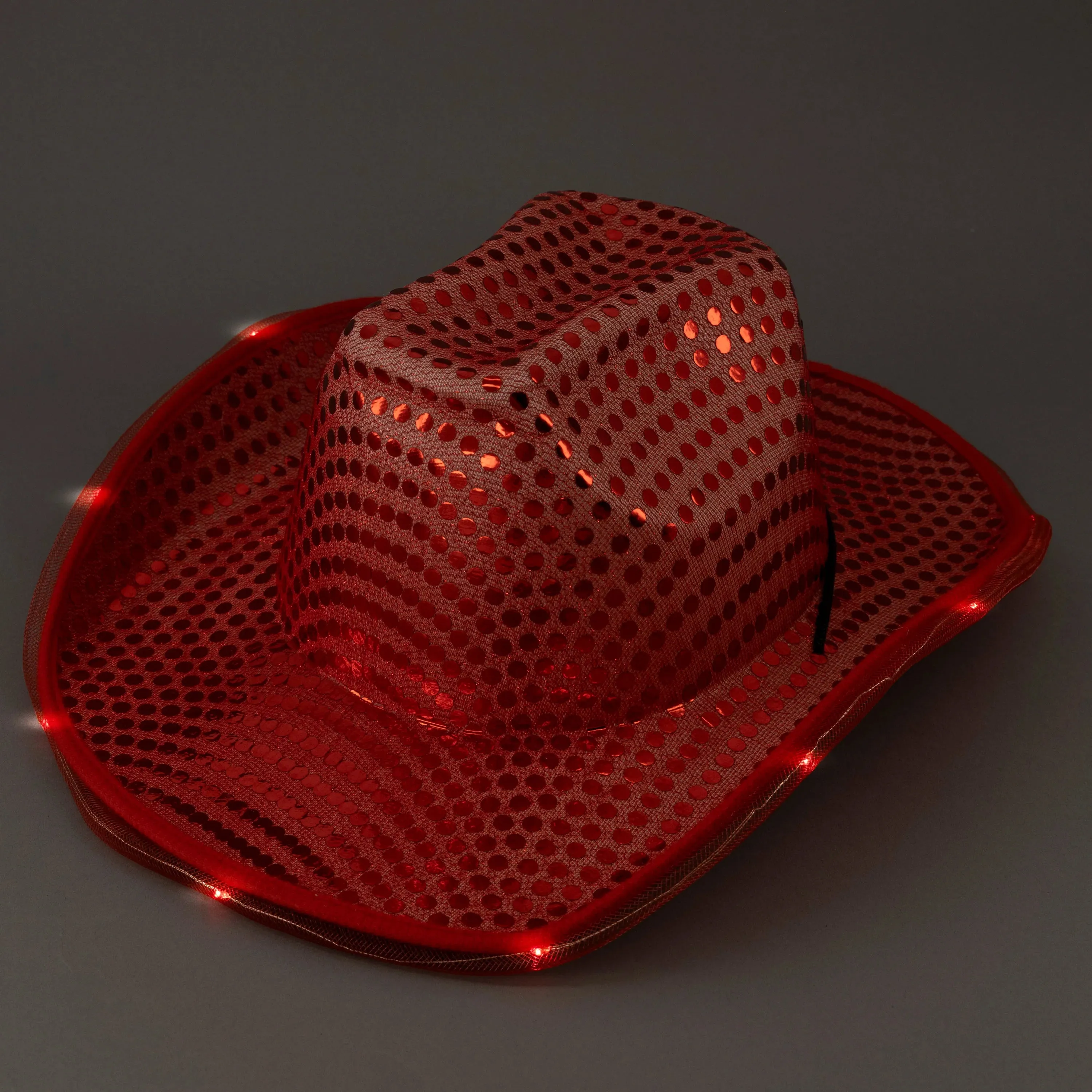 LED Light Up Flashing Sequin Black & Red Cowboy Hat - Pack of 2 Hats