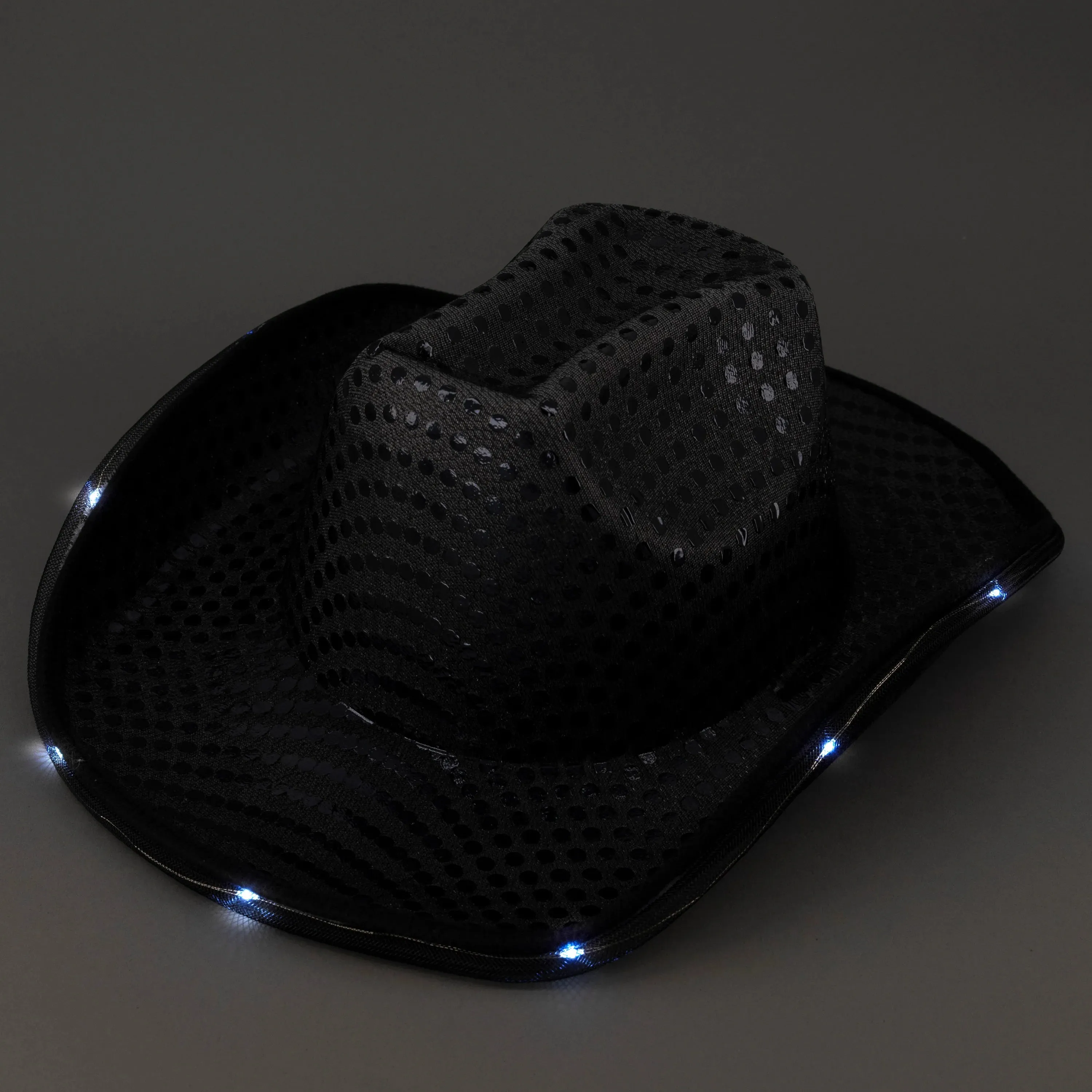 LED Light Up Flashing Sequin Black & Red Cowboy Hat - Pack of 2 Hats