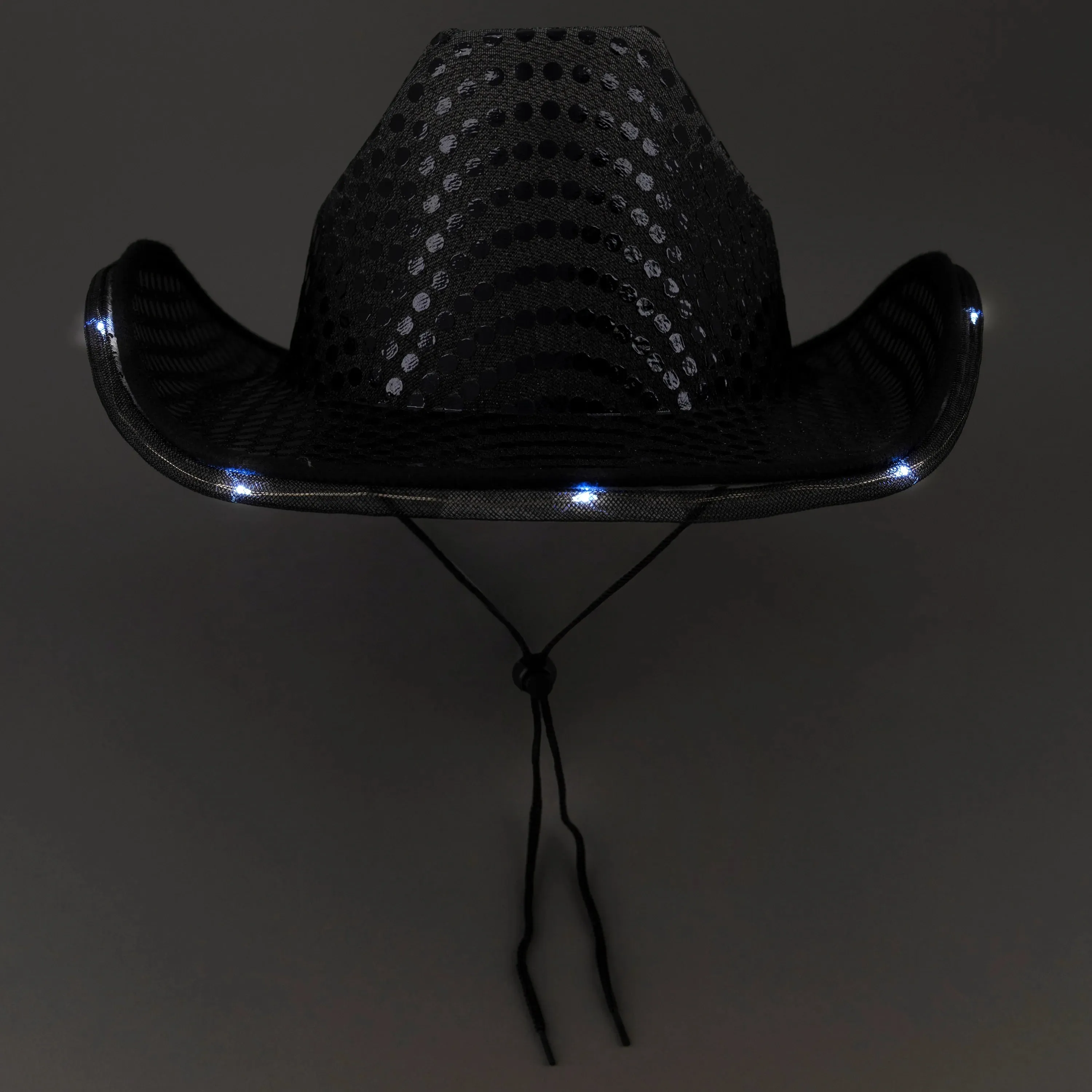 LED Light Up Flashing Sequin Black & Red Cowboy Hat - Pack of 2 Hats