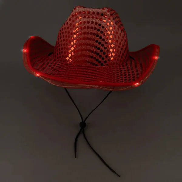 LED Light Up Flashing Sequin Black & Red Cowboy Hat - Pack of 2 Hats