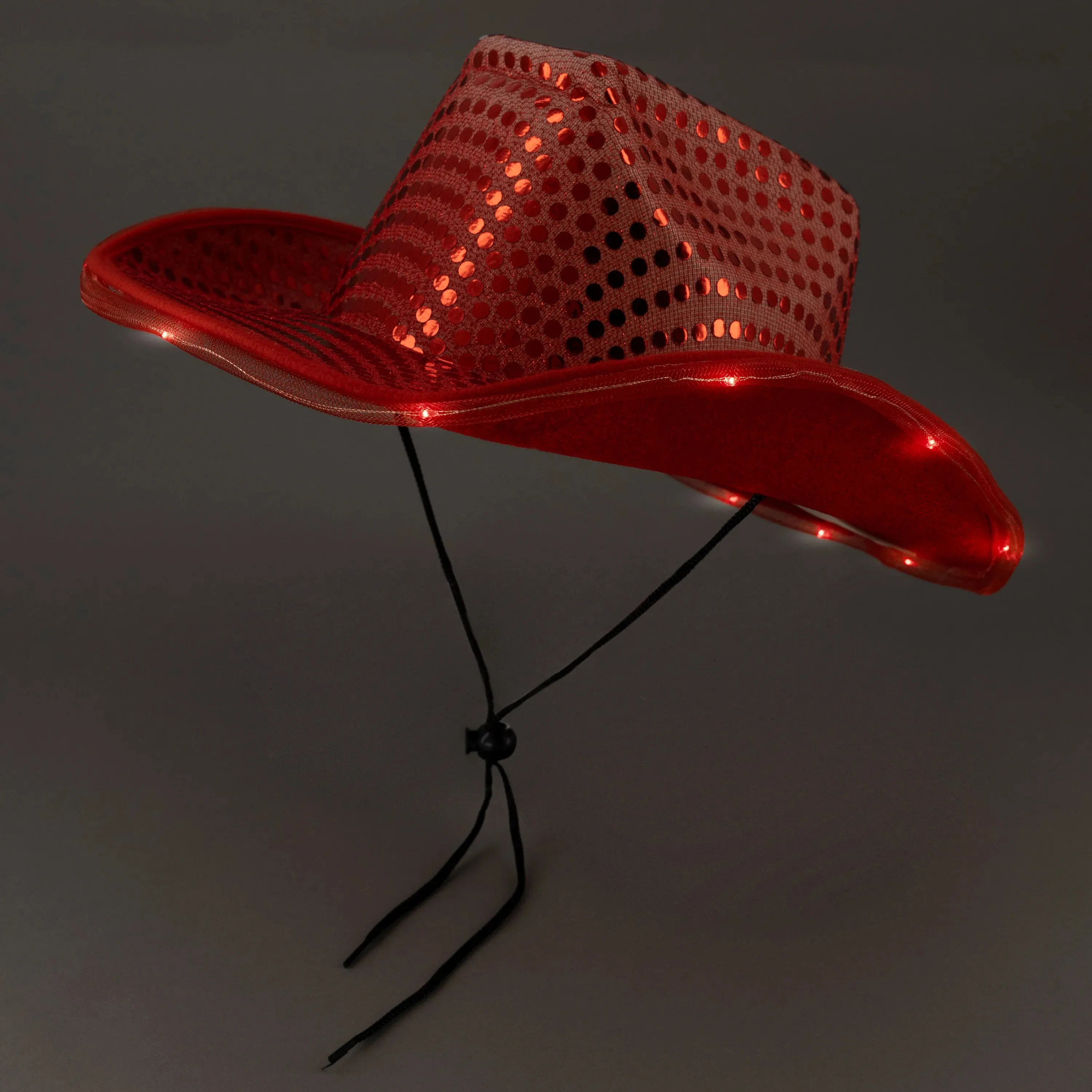 LED Light Up Flashing Sequin Black & Red Cowboy Hat - Pack of 2 Hats