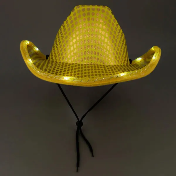 LED Light Up Flashing Sequin Blue & Gold Cowboy Hat - Pack of 2 Hats