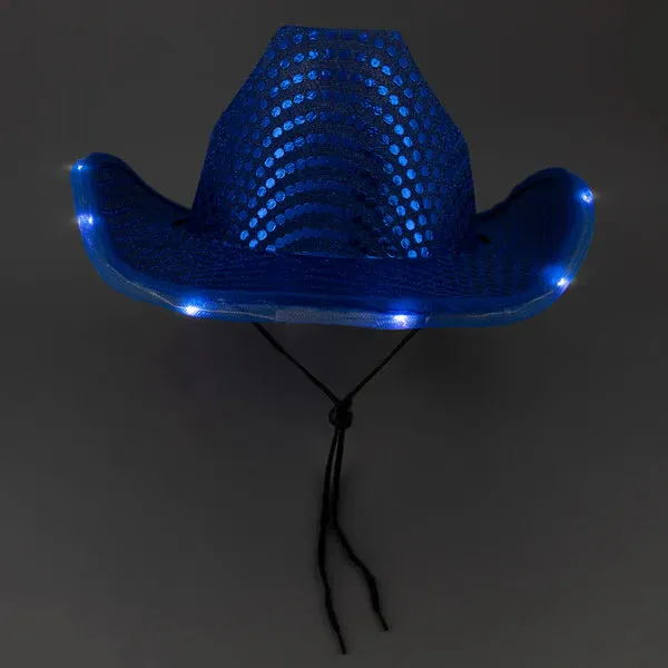 LED Light Up Flashing Sequin Blue & Gold Cowboy Hat - Pack of 2 Hats