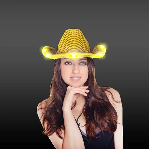 LED Light Up Flashing Sequin Blue & Gold Cowboy Hat - Pack of 2 Hats