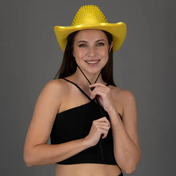 LED Light Up Flashing Sequin Blue & Gold Cowboy Hat - Pack of 2 Hats