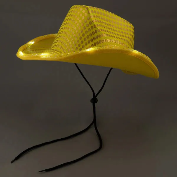 LED Light Up Flashing Sequin Blue & Gold Cowboy Hat - Pack of 2 Hats