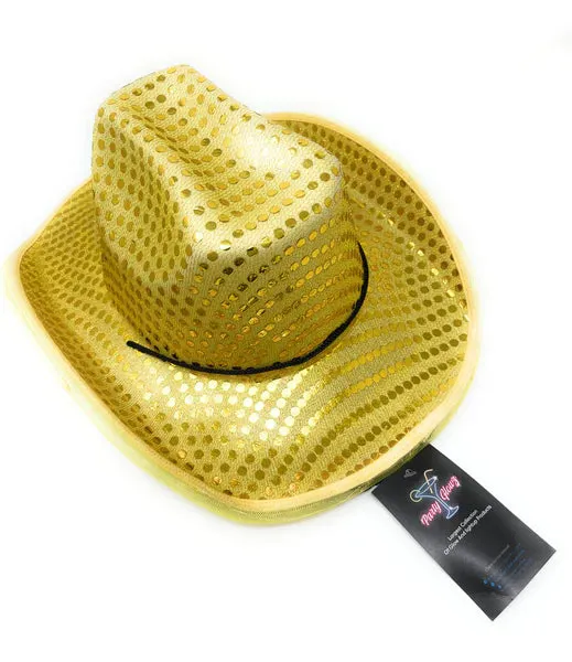 LED Light Up Flashing Sequin Blue & Gold Cowboy Hat - Pack of 2 Hats