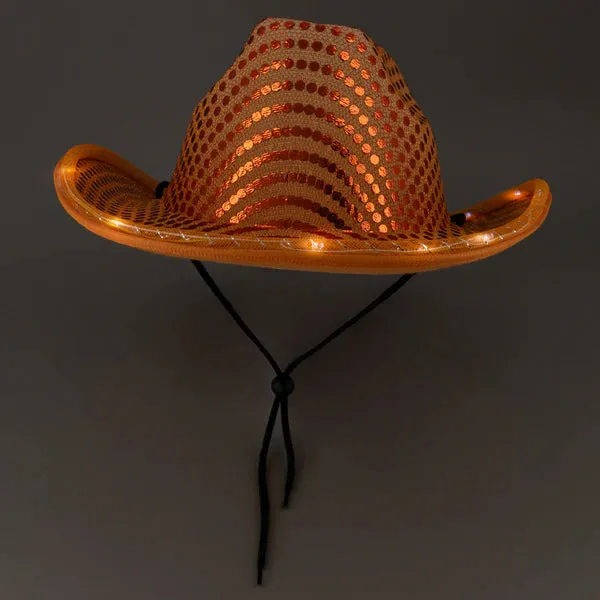 LED Light Up Flashing Sequin Blue & Orange Cowboy Hat - Pack of 2 Hats