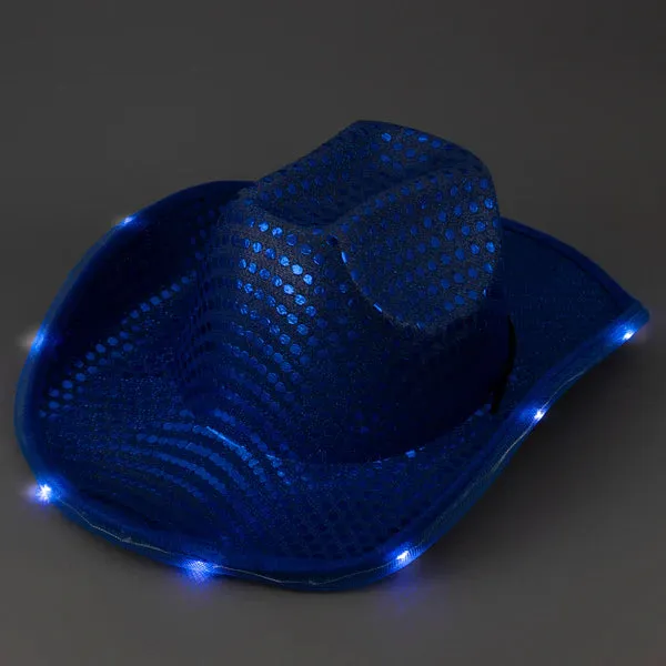 LED Light Up Flashing Sequin Blue & Orange Cowboy Hat - Pack of 2 Hats
