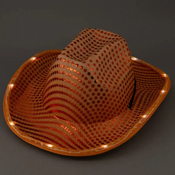 LED Light Up Flashing Sequin Blue & Orange Cowboy Hat - Pack of 2 Hats