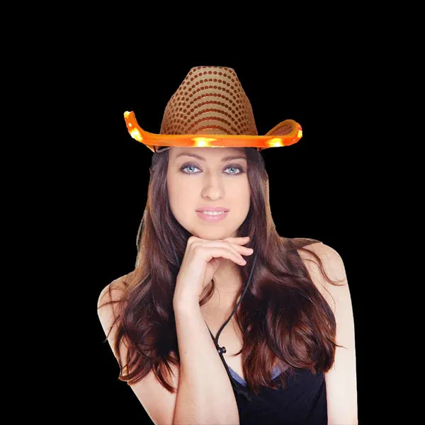 LED Light Up Flashing Sequin Blue & Orange Cowboy Hat - Pack of 2 Hats