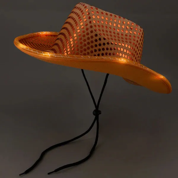 LED Light Up Flashing Sequin Blue & Orange Cowboy Hat - Pack of 2 Hats