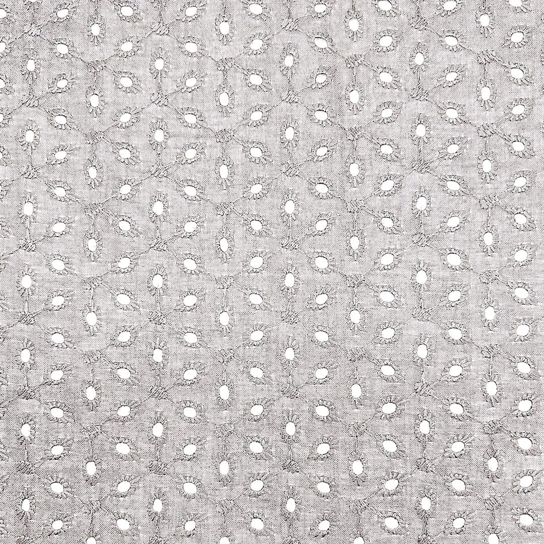 Light Grey Floral Embroidered Cotton Hakoba Fabric