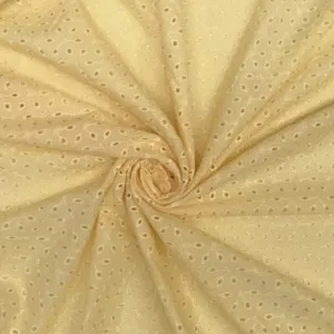 Light Yellow Floral Embroidered Cotton Hakoba Fabric
