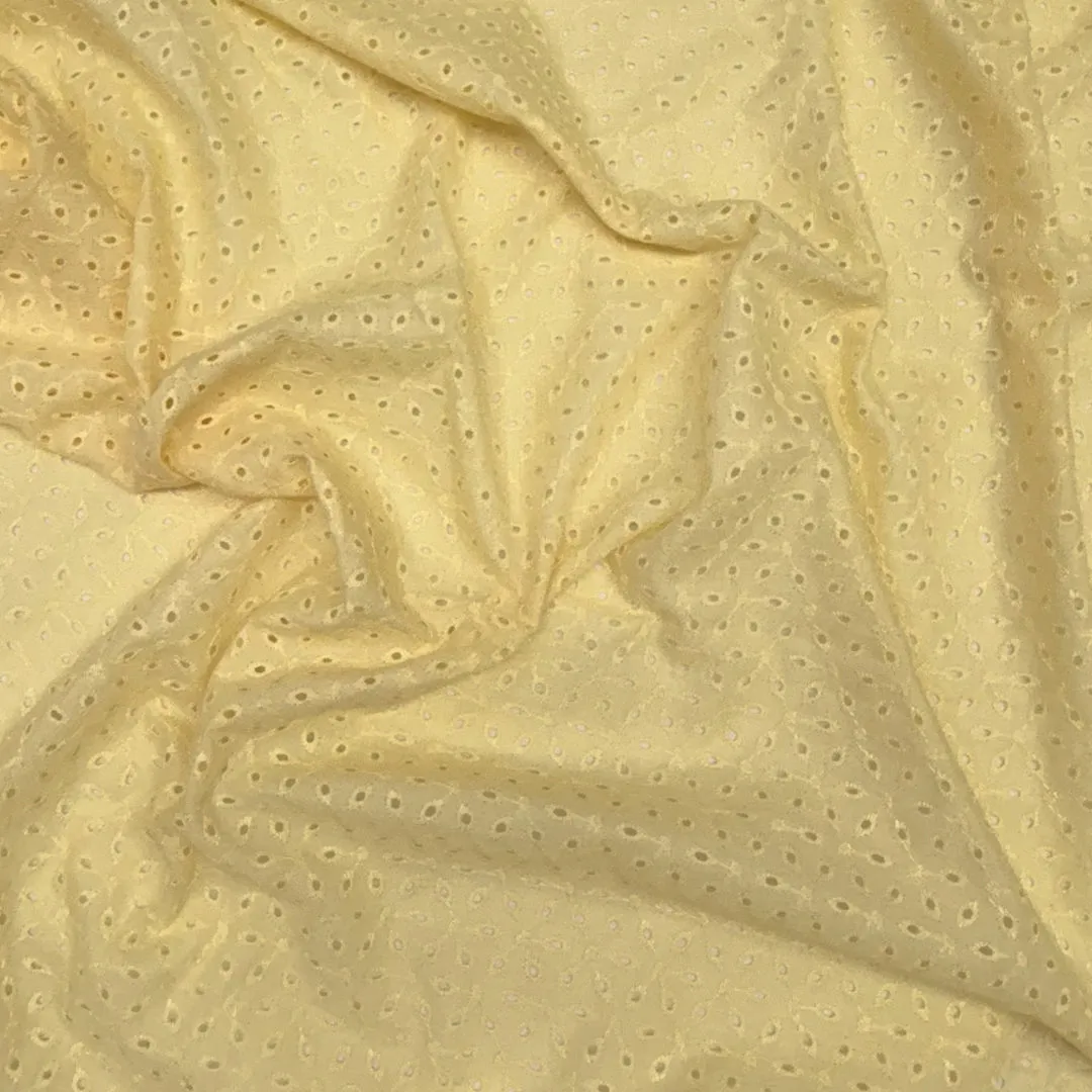 Light Yellow Floral Embroidered Cotton Hakoba Fabric
