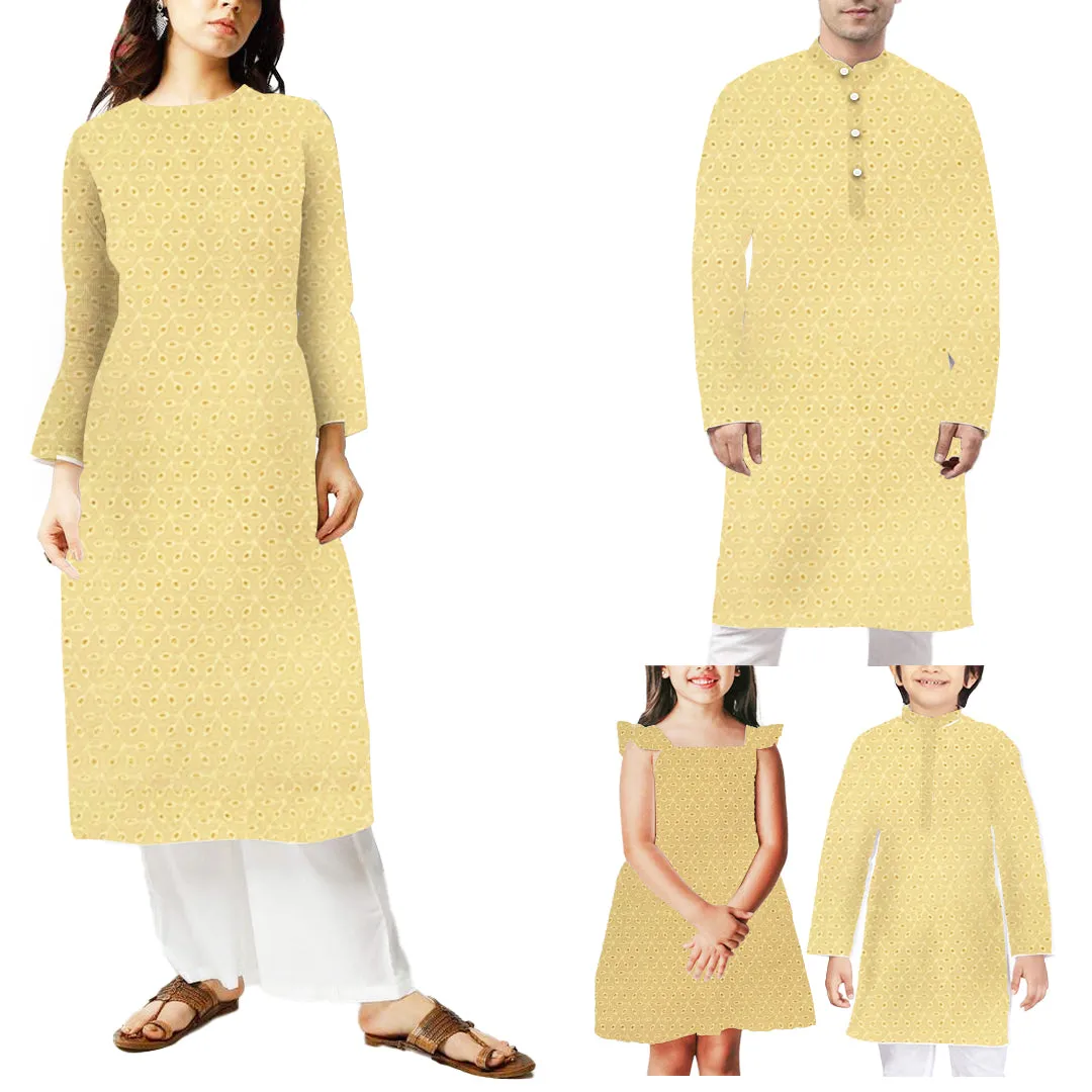 Light Yellow Floral Embroidered Cotton Hakoba Fabric