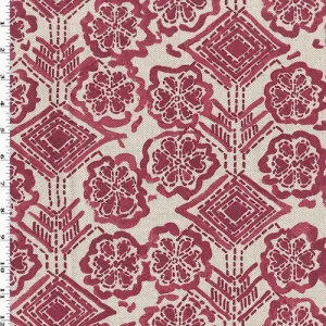 Magenta/Beige Geometric Floral Printed Canvas Decor Fabric