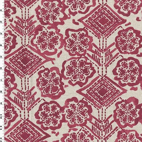 Magenta/Beige Geometric Floral Printed Canvas Decor Fabric
