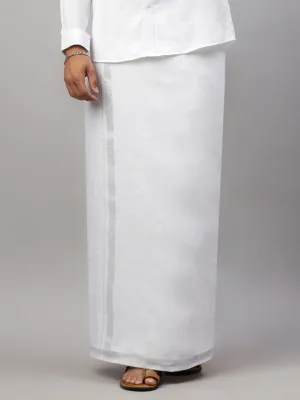 Men Premium Pure Linen Double Dhoti Europian Gift White