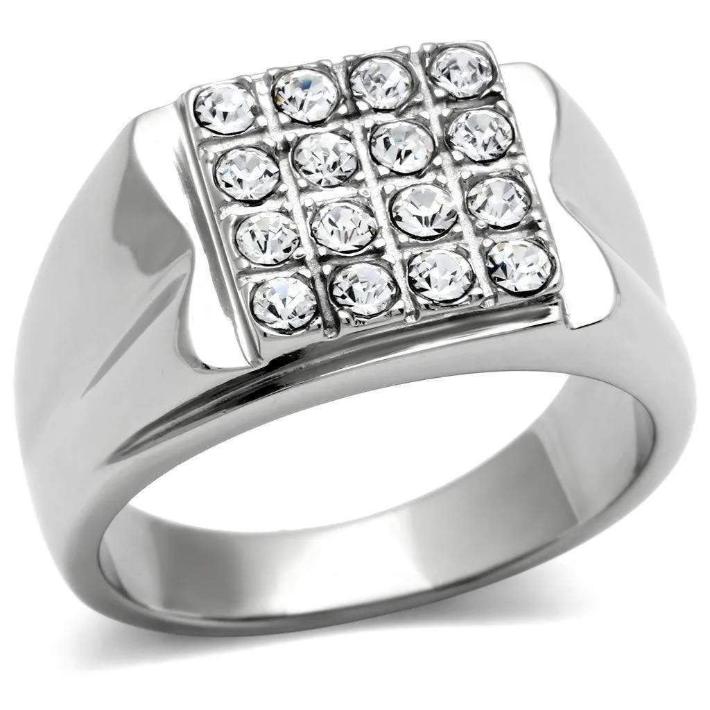 Mens Clear Crystals Stainless Steel Synthetic Rings