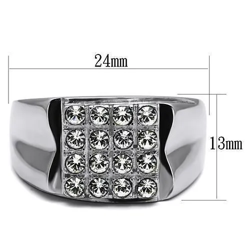 Mens Clear Crystals Stainless Steel Synthetic Rings