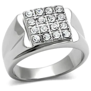 Mens Clear Crystals Stainless Steel Synthetic Rings