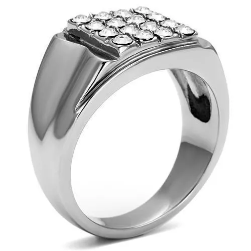 Mens Clear Crystals Stainless Steel Synthetic Rings