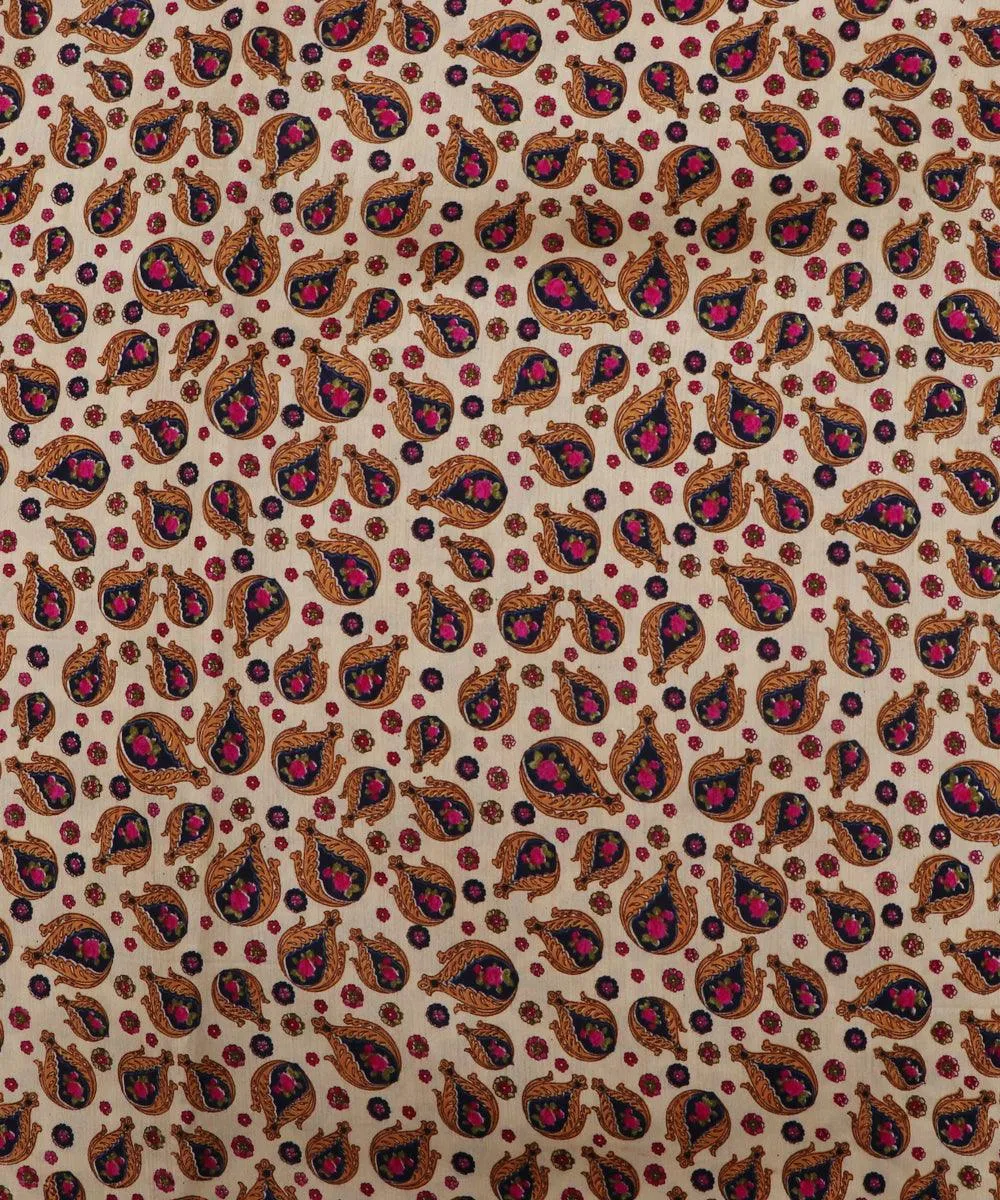 Off White Colour Floral Pattern Dupion Silk Fabric