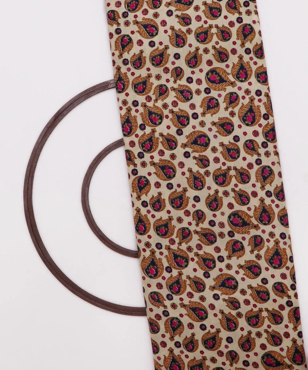 Off White Colour Floral Pattern Dupion Silk Fabric