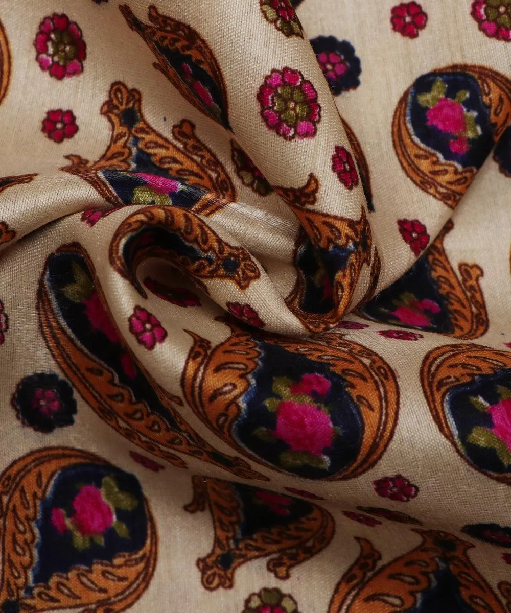 Off White Colour Floral Pattern Dupion Silk Fabric