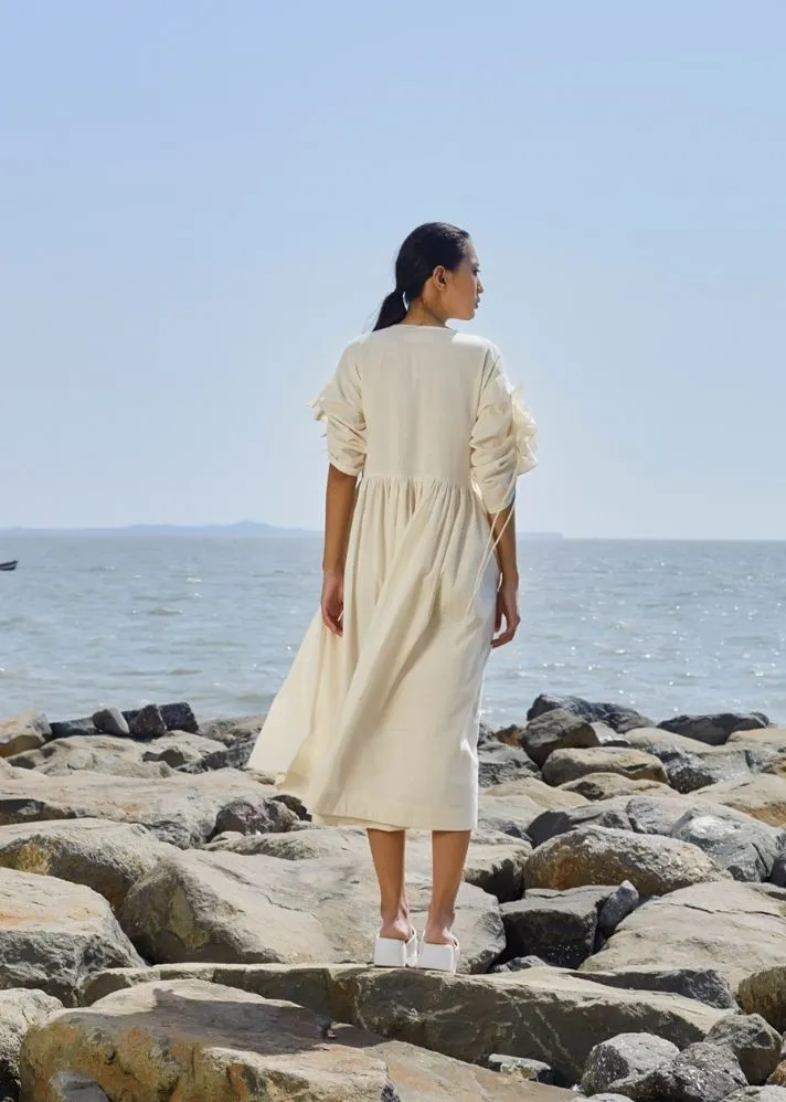 Off-White Ruffle Sleeve Dress