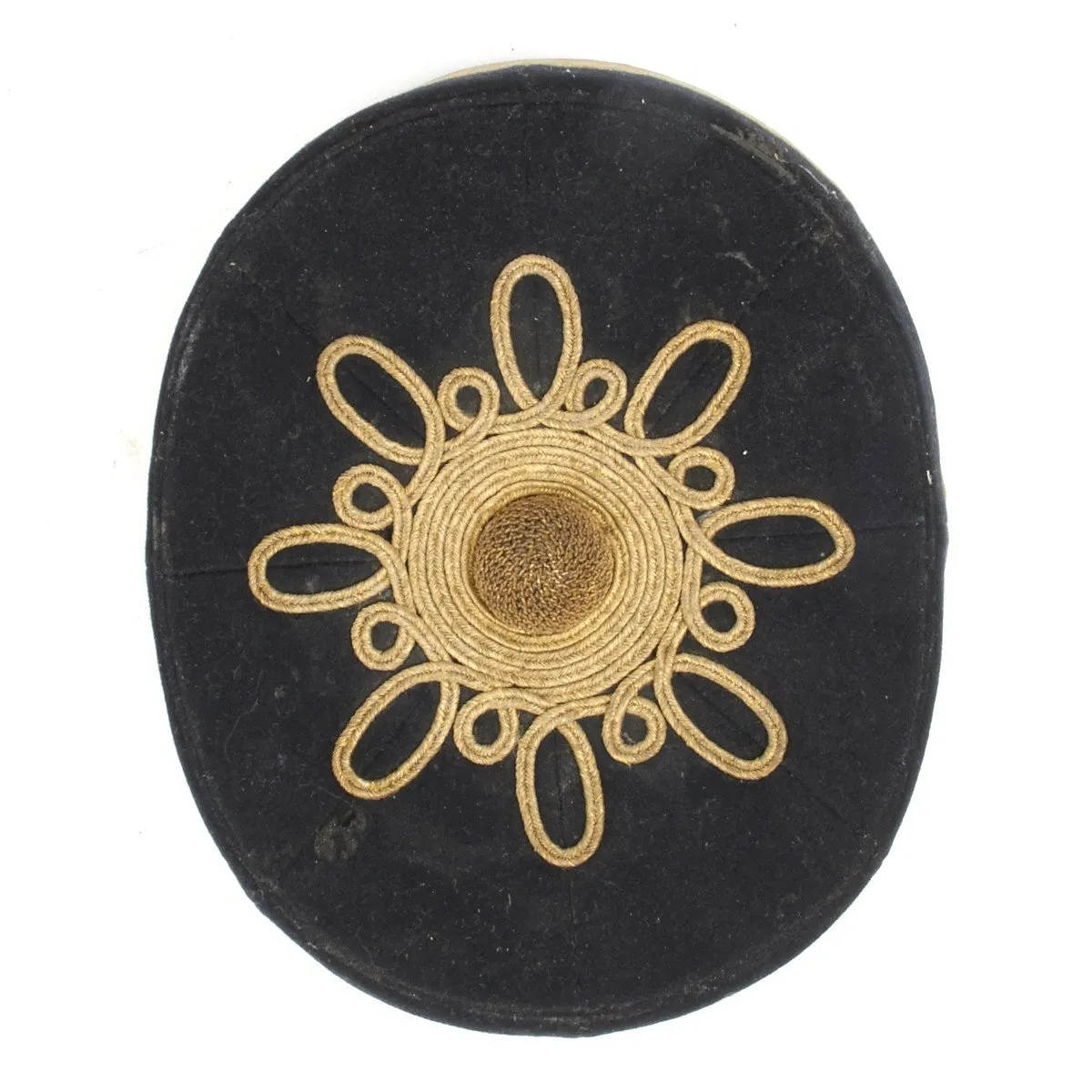 Original British Victorian Era Officer Pill Box Hat with Gold Thread Embroidery