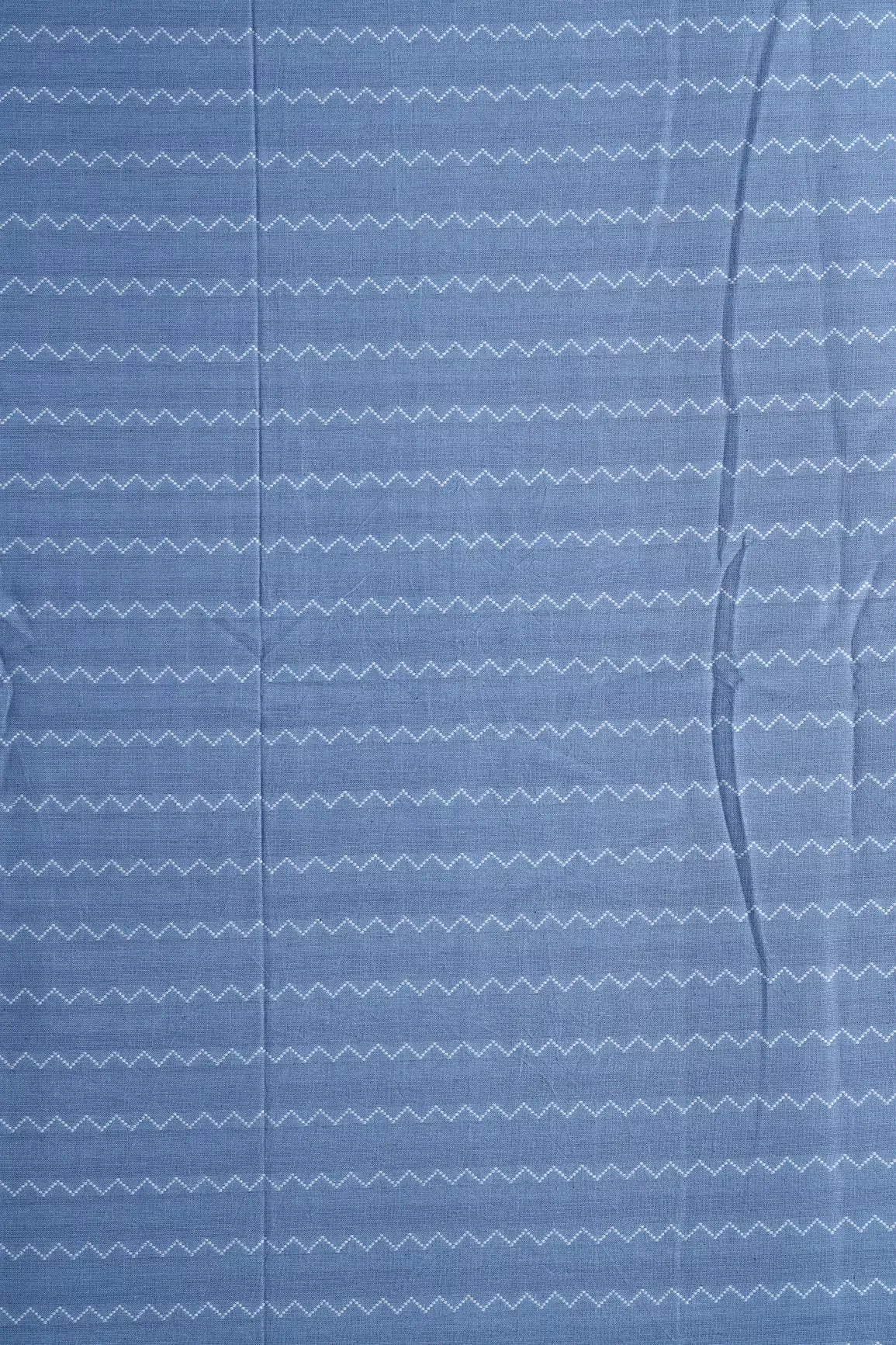 Pastel Blue And White Chevron Pattern On Handwoven Organic Cotton Fabric