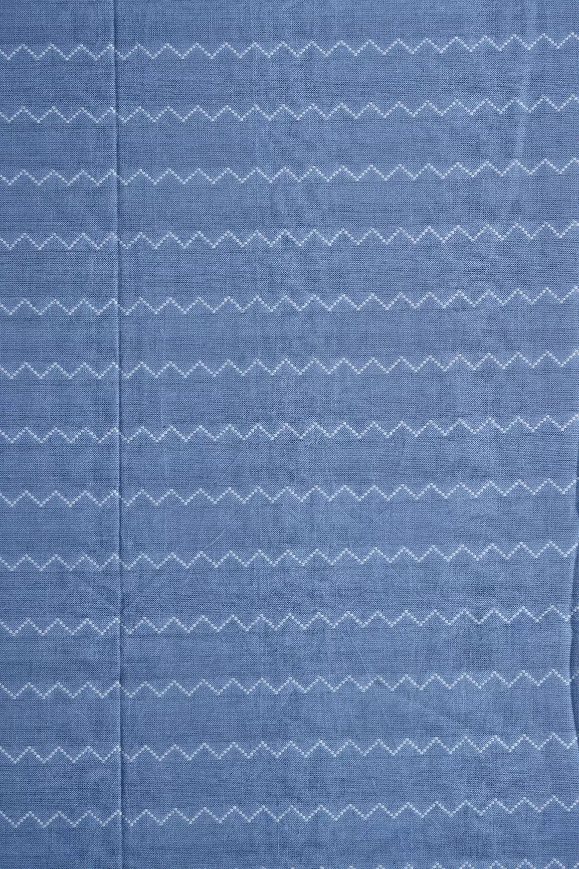 Pastel Blue And White Chevron Pattern On Handwoven Organic Cotton Fabric