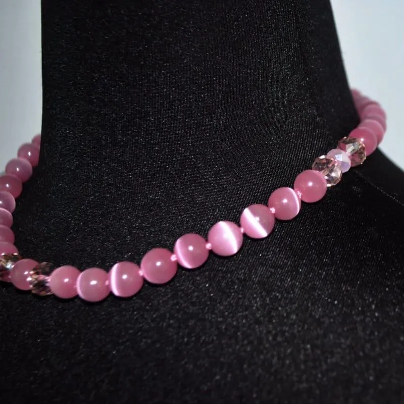 Pink Mexican Opal Beaded Women's Necklace