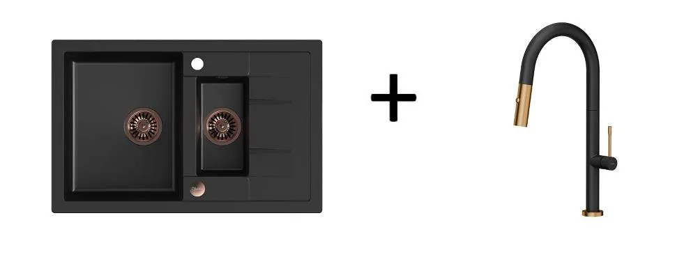 Quadron Felicity kitchen pull down spray tap, Mix & Match Matte Black/Copper