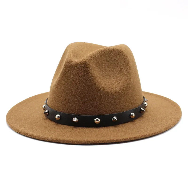 Rock'n'Roll Elegant Hat With Rivet Ribbon / Wool Fedora With Punk Rivets / Grunge Outfits