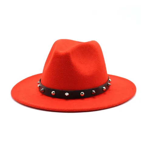 Rock'n'Roll Elegant Hat With Rivet Ribbon / Wool Fedora With Punk Rivets / Grunge Outfits