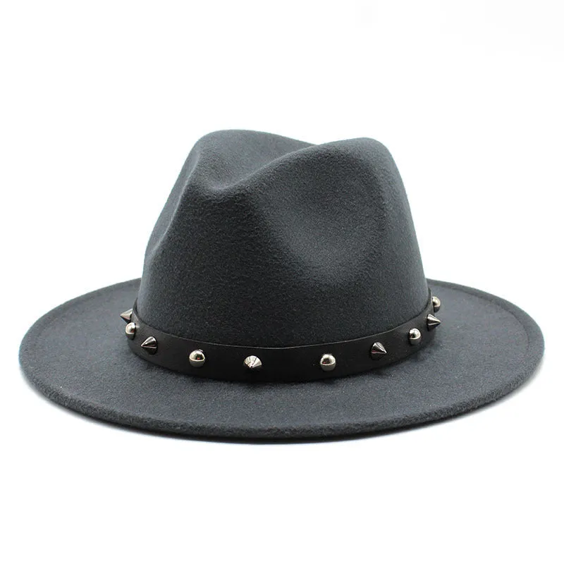 Rock'n'Roll Elegant Hat With Rivet Ribbon / Wool Fedora With Punk Rivets / Grunge Outfits