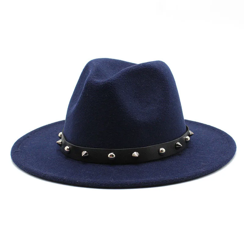 Rock'n'Roll Elegant Hat With Rivet Ribbon / Wool Fedora With Punk Rivets / Grunge Outfits