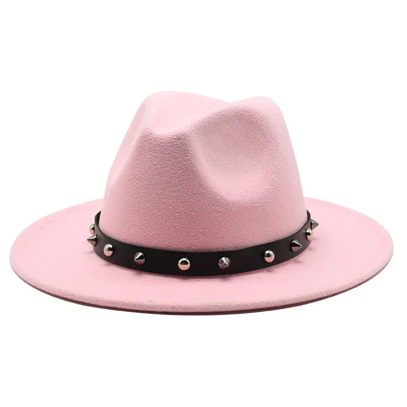 Rock'n'Roll Elegant Hat With Rivet Ribbon / Wool Fedora With Punk Rivets / Grunge Outfits