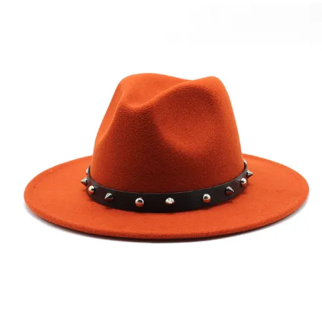 Rock'n'Roll Elegant Hat With Rivet Ribbon / Wool Fedora With Punk Rivets / Grunge Outfits