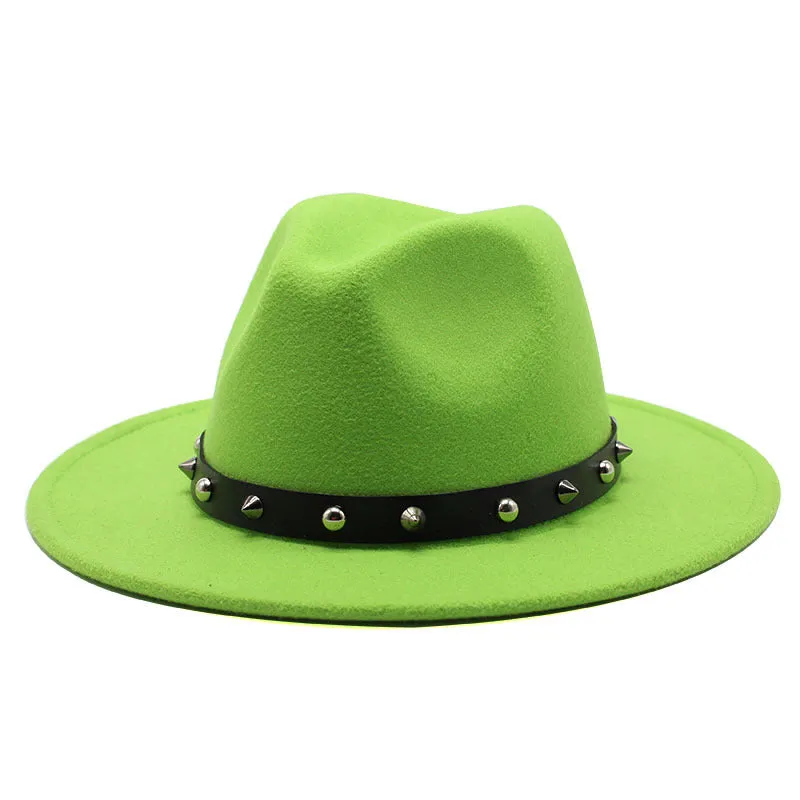 Rock'n'Roll Elegant Hat With Rivet Ribbon / Wool Fedora With Punk Rivets / Grunge Outfits