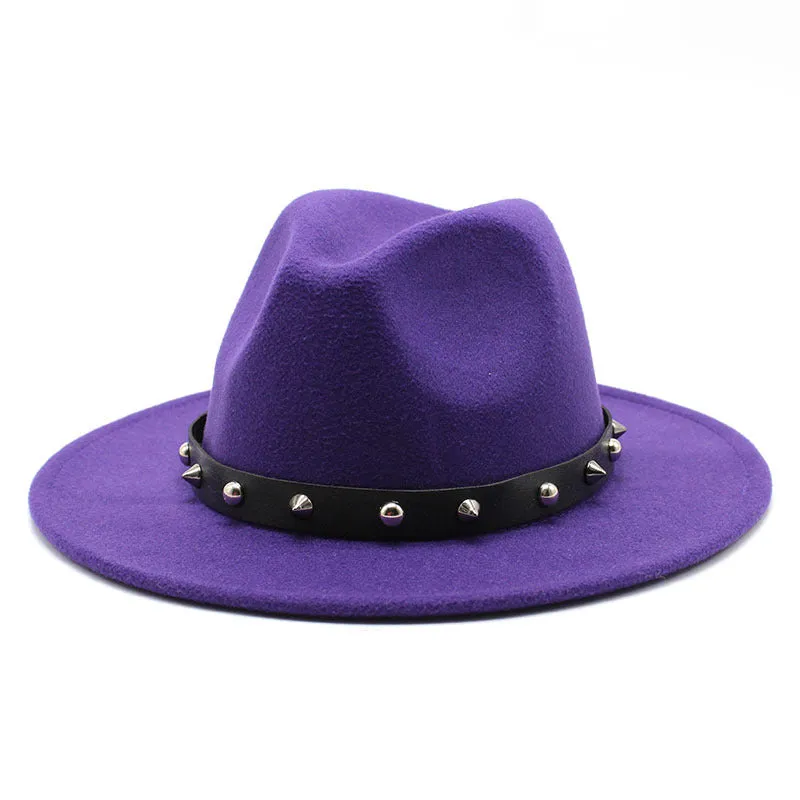 Rock'n'Roll Elegant Hat With Rivet Ribbon / Wool Fedora With Punk Rivets / Grunge Outfits