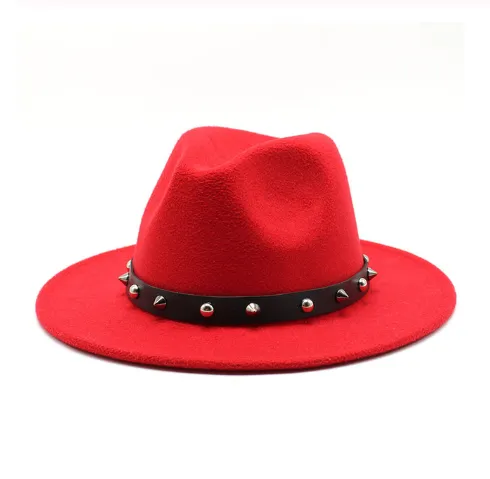 Rock'n'Roll Elegant Hat With Rivet Ribbon / Wool Fedora With Punk Rivets / Grunge Outfits