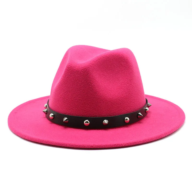 Rock'n'Roll Elegant Hat With Rivet Ribbon / Wool Fedora With Punk Rivets / Grunge Outfits