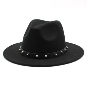 Rock'n'Roll Elegant Hat With Rivet Ribbon / Wool Fedora With Punk Rivets / Grunge Outfits