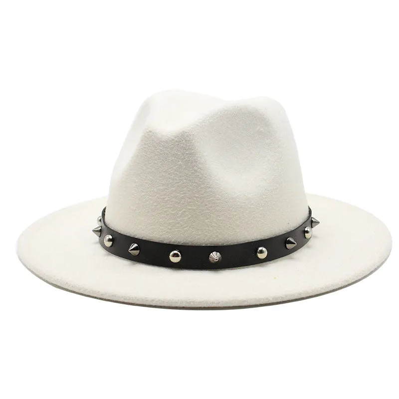 Rock'n'Roll Elegant Hat With Rivet Ribbon / Wool Fedora With Punk Rivets / Grunge Outfits
