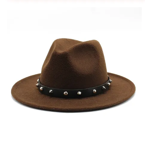 Rock'n'Roll Elegant Hat With Rivet Ribbon / Wool Fedora With Punk Rivets / Grunge Outfits