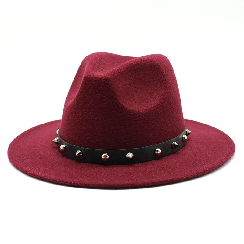 Rock'n'Roll Elegant Hat With Rivet Ribbon / Wool Fedora With Punk Rivets / Grunge Outfits